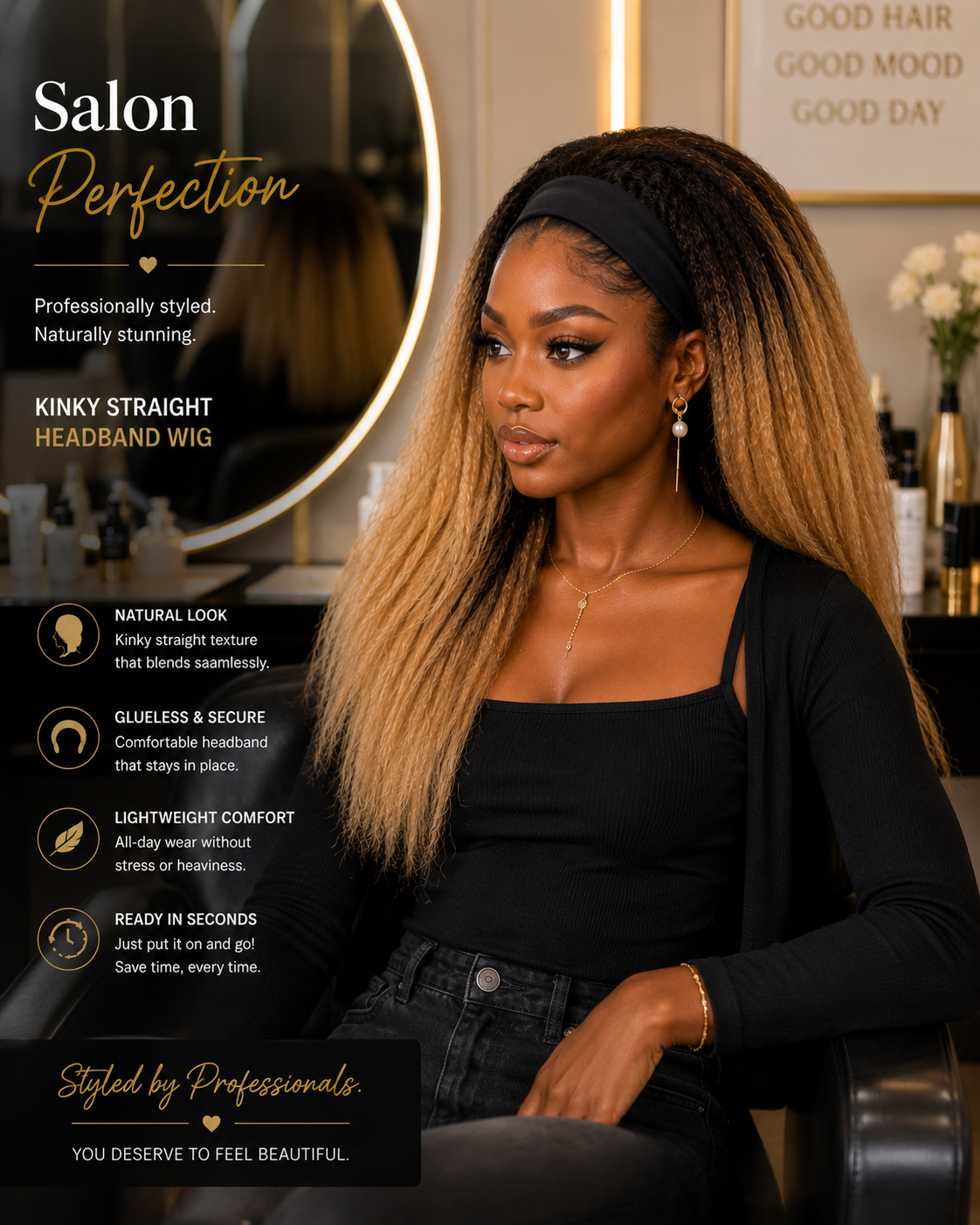 High Quality Kinky Straight Headband Wig