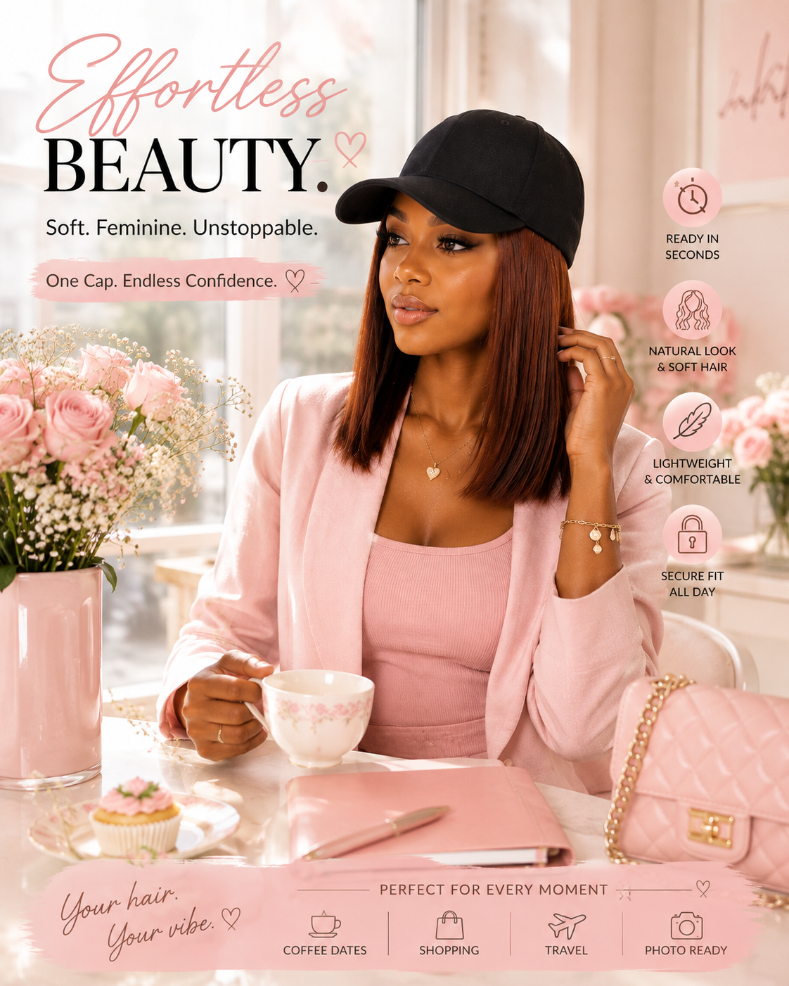 Instant Wig Cap with Straight Hair