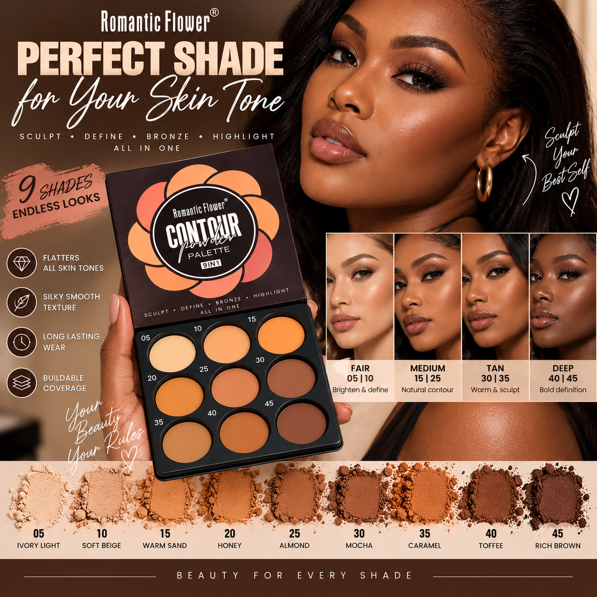 Romantic Flower 9 in 1 Contour Powder Palette