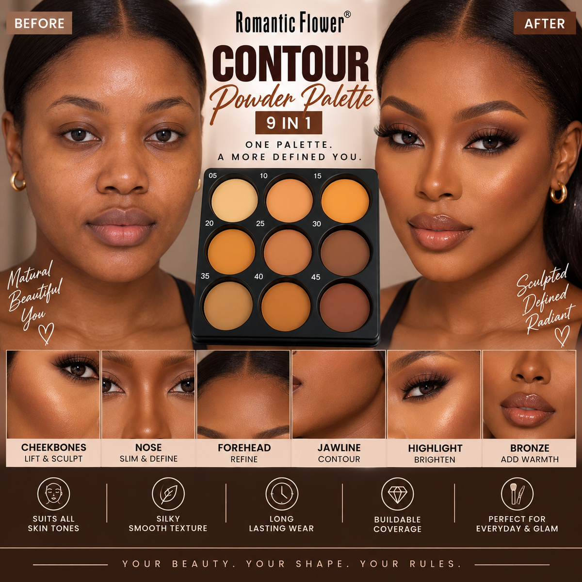 Romantic Flower 9 in 1 Contour Powder Palette