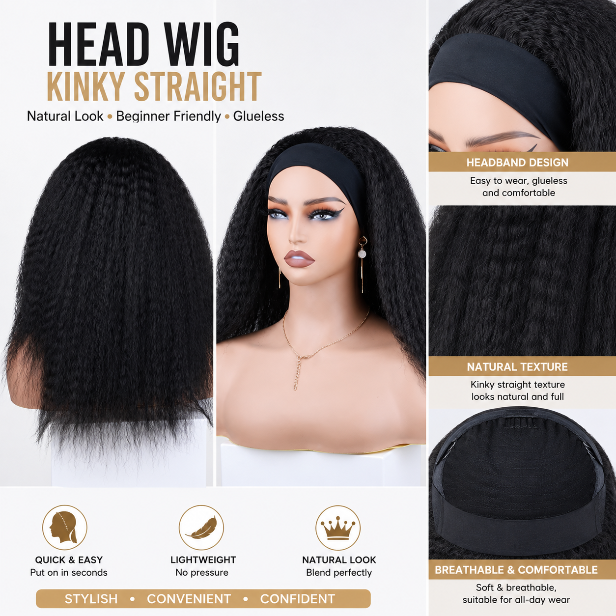High Quality Kinky Straight Headband Wig