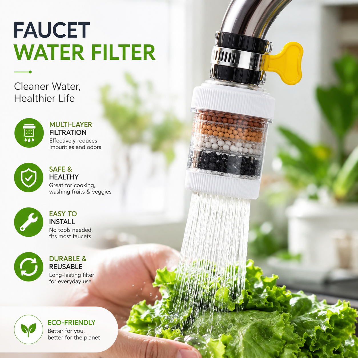 Six-Layer Removable, Reusable and Washable Household Faucet Filter
