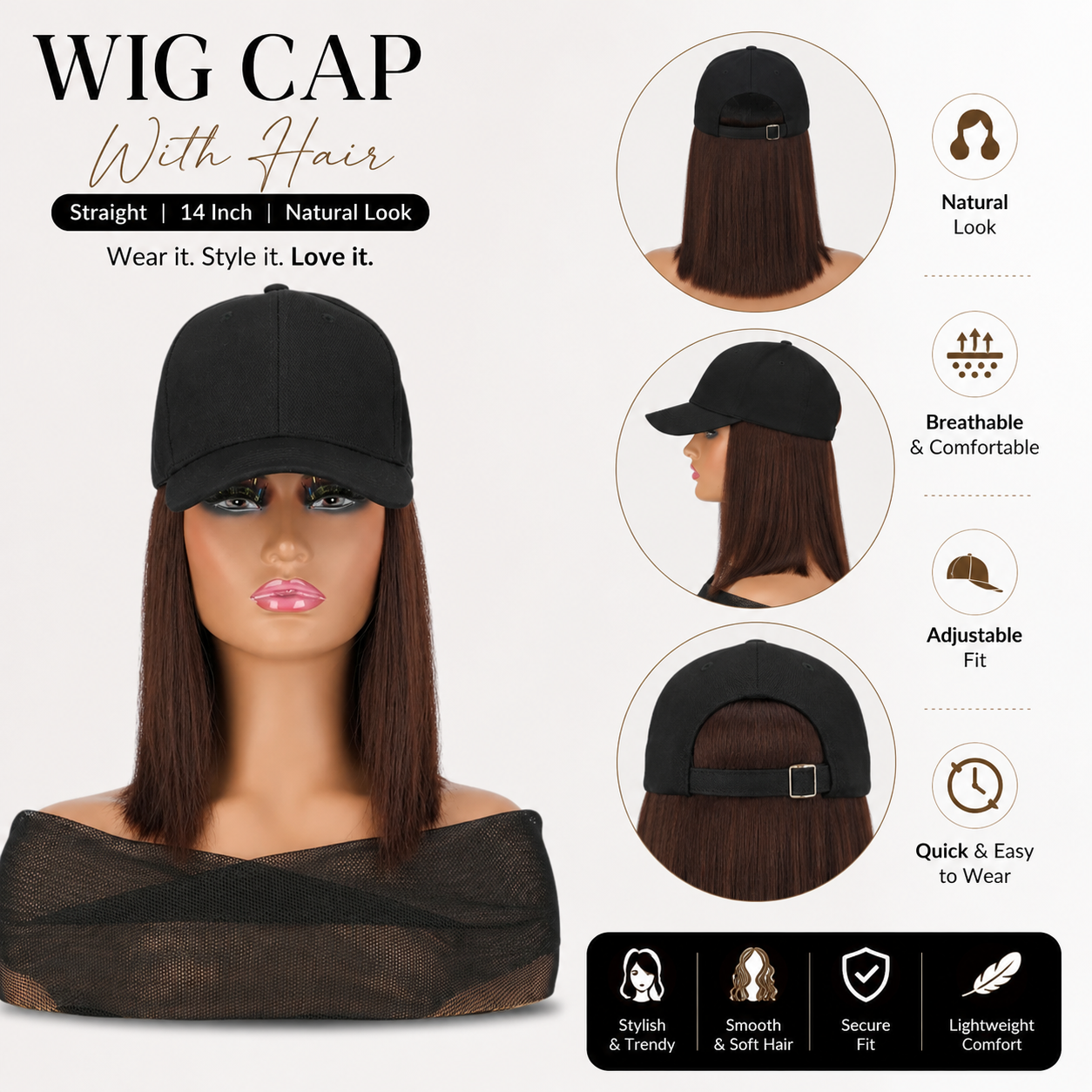 Instant Wig Cap with Straight Hair