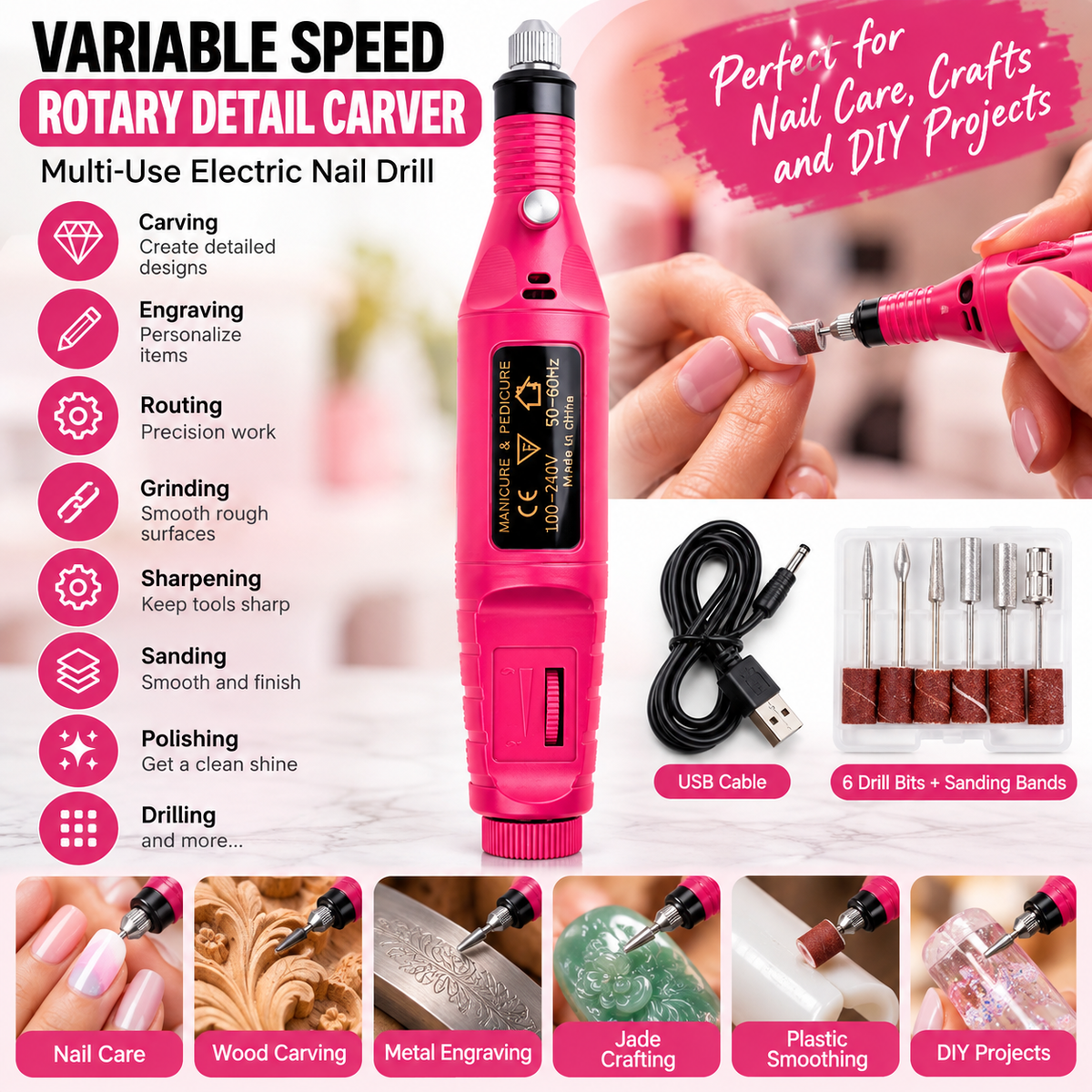 All-in-One Electric Nail Drill & DIY Tool  and 2pc Free Gel polish
