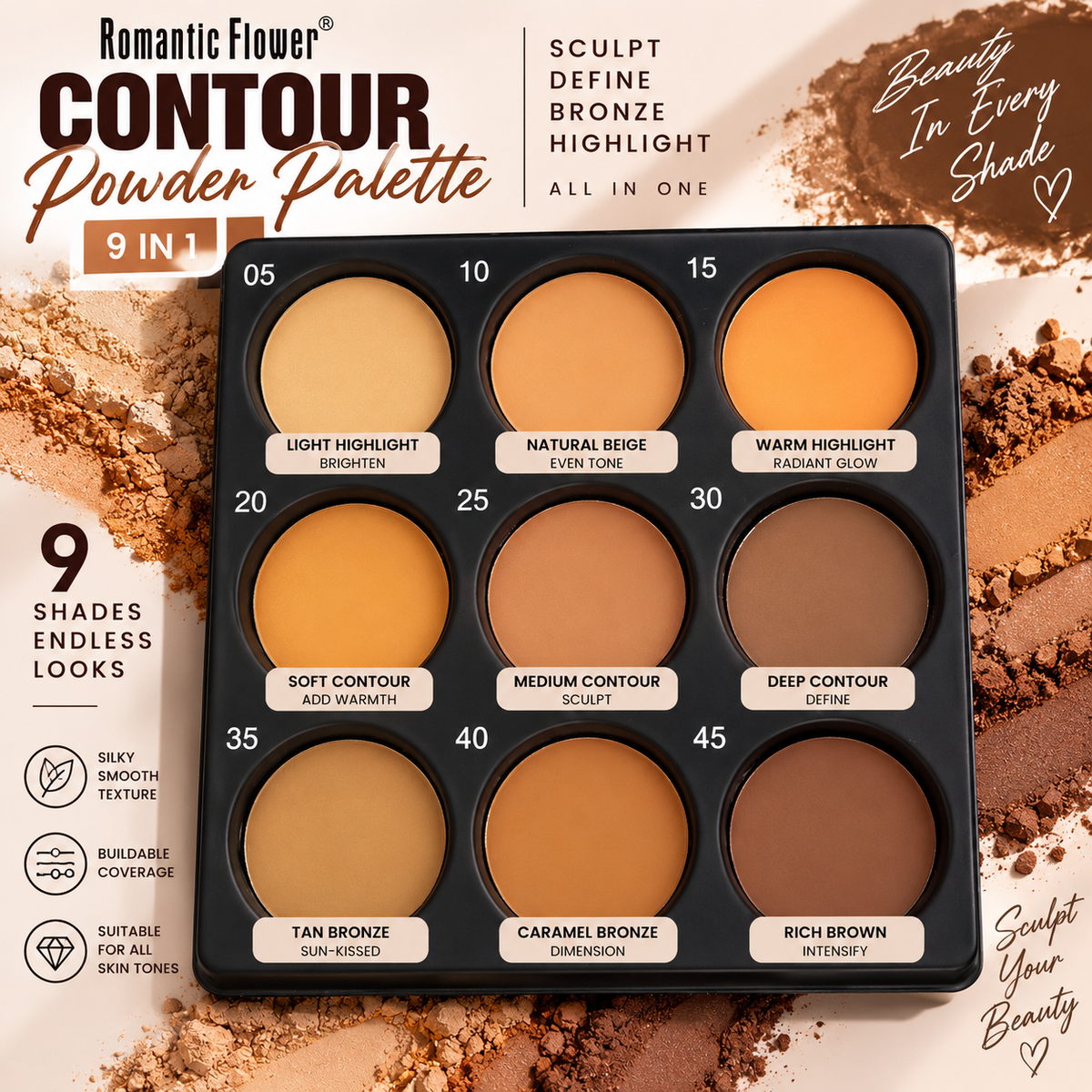 Romantic Flower 9 in 1 Contour Powder Palette