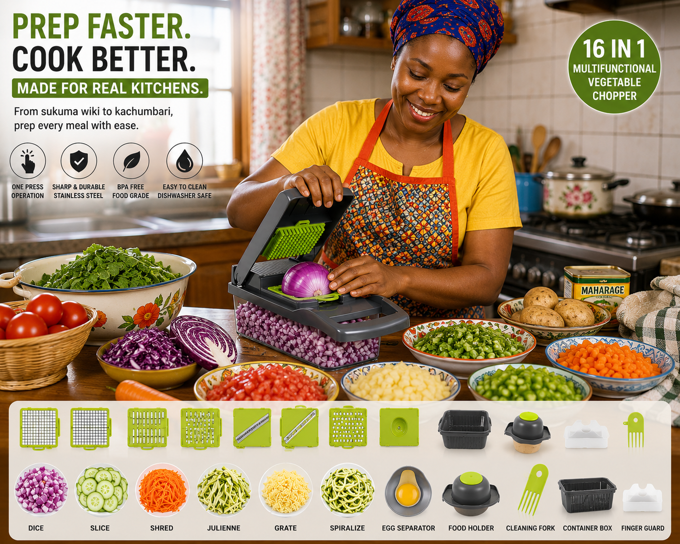 16 in 1 Multifunctional Vegetable Chopper and Slicer