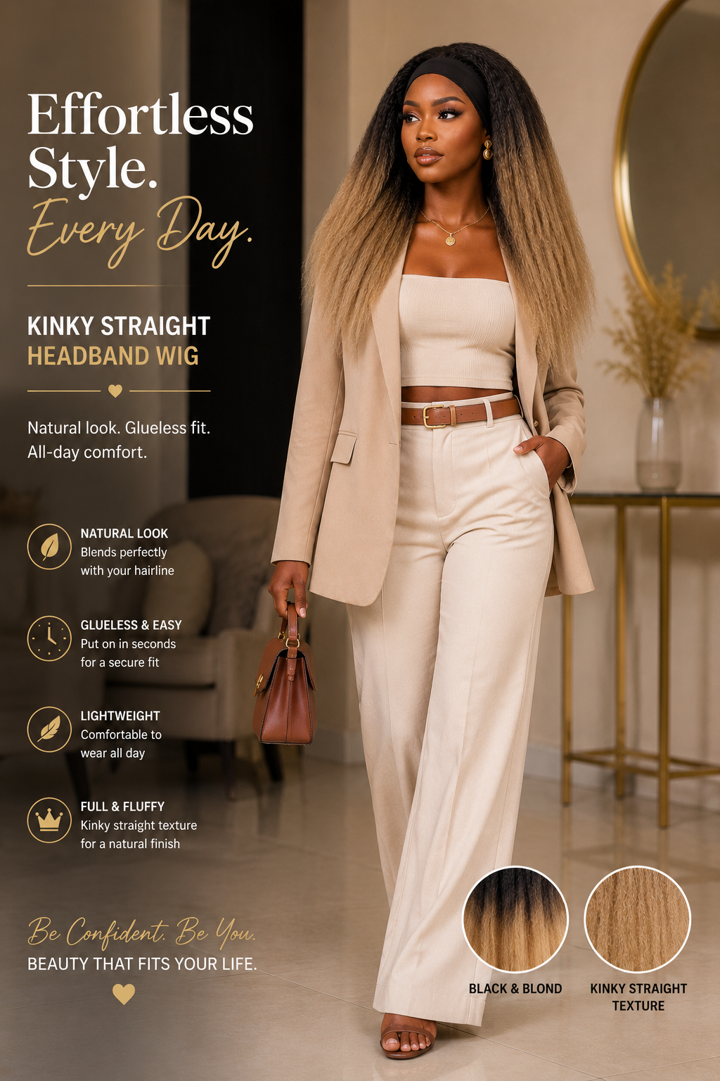 High Quality Kinky Straight Headband Wig