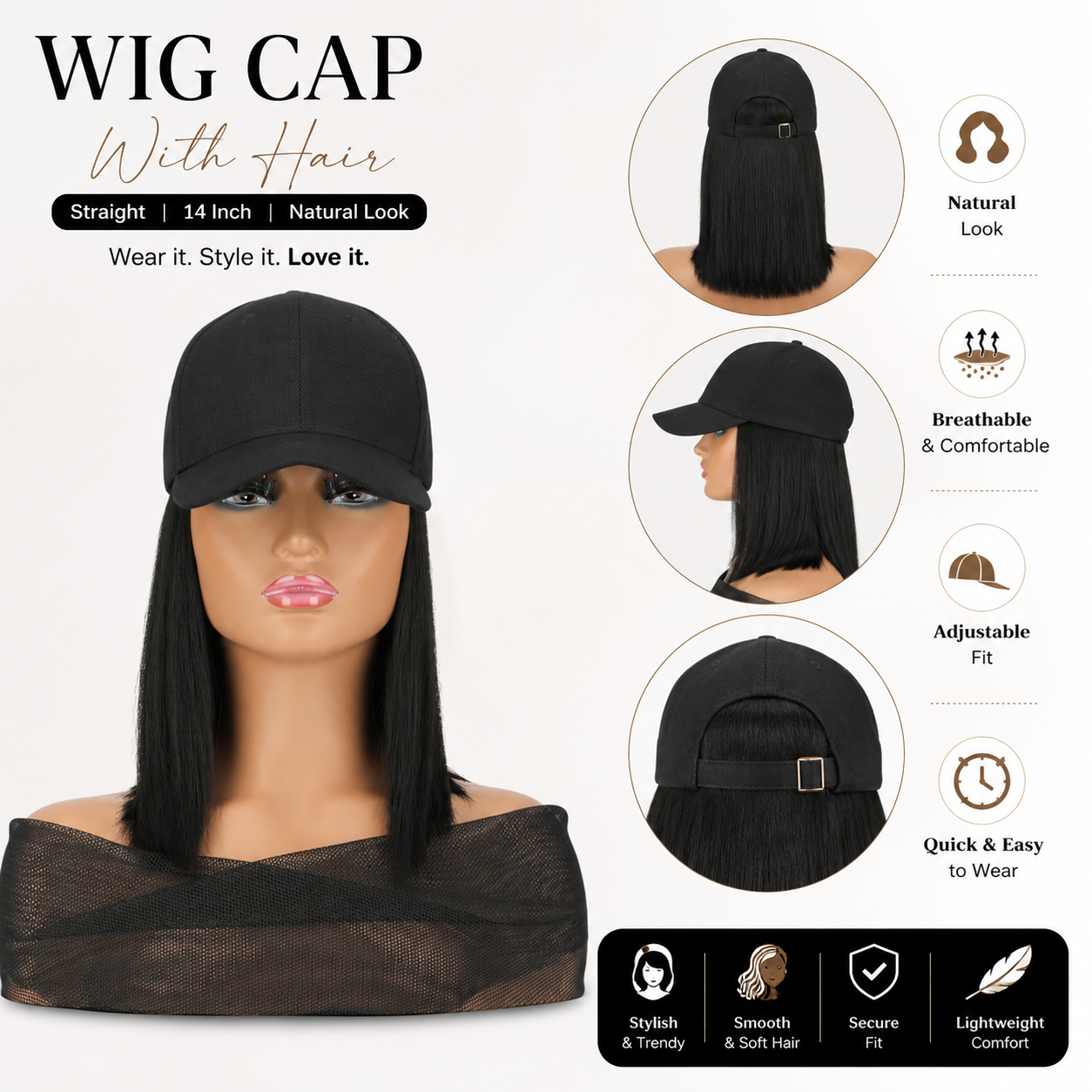 Instant Wig Cap with Straight Hair