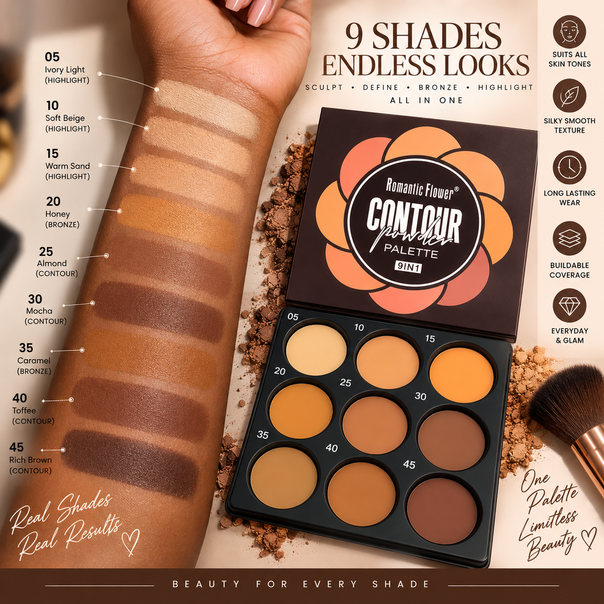 Romantic Flower 9 in 1 Contour Powder Palette
