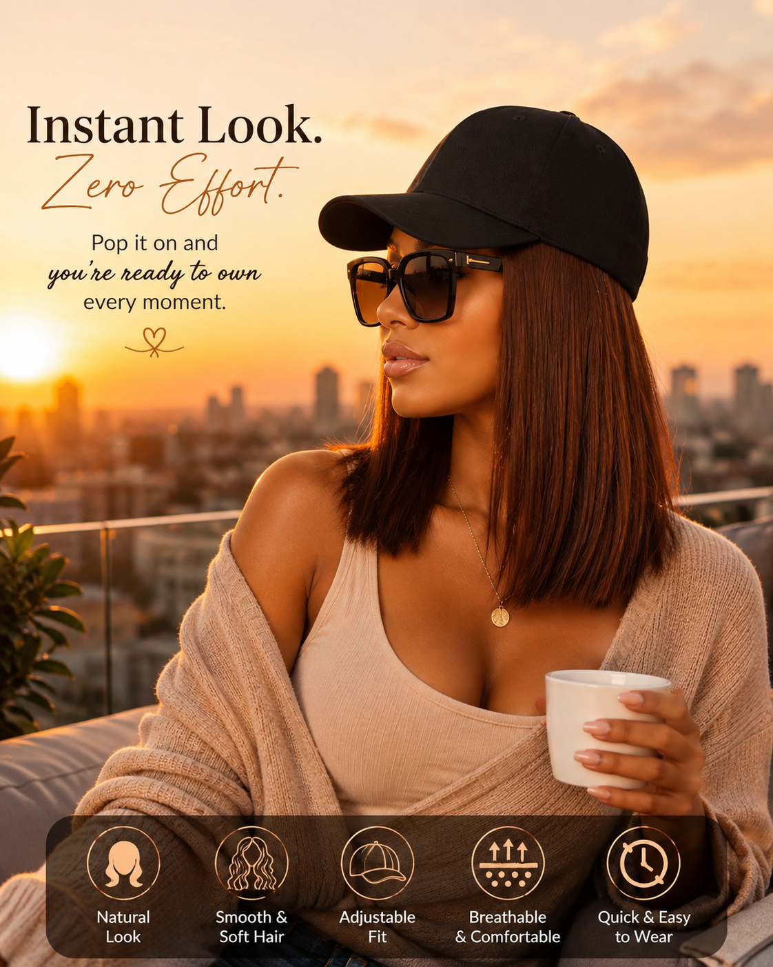 Instant Wig Cap with Straight Hair