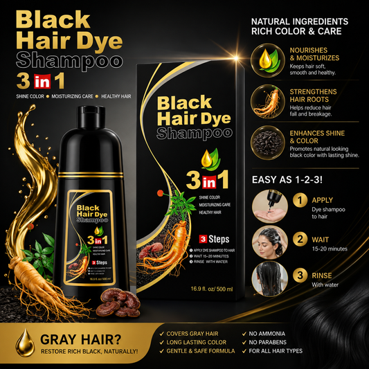 500ml  3 in 1 MEIDU Ginger Black Hair Dye Shampoo, Cleanse, Treat and Color