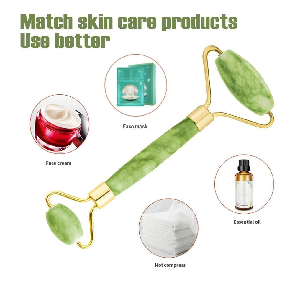 Jade Roller & Gua Sha Set Facial Beauty Tools, Face Roller Skin Massager for Face, Neck and Eye