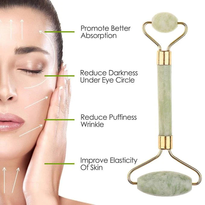 Jade Roller & Gua Sha Set Facial Beauty Tools, Face Roller Skin Massager for Face, Neck and Eye