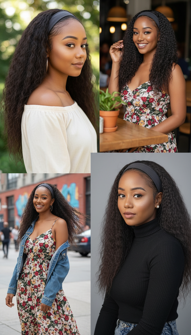 20 inch Human Hair Blend Headband Wig – Wavy Yaki & Kinky Styles