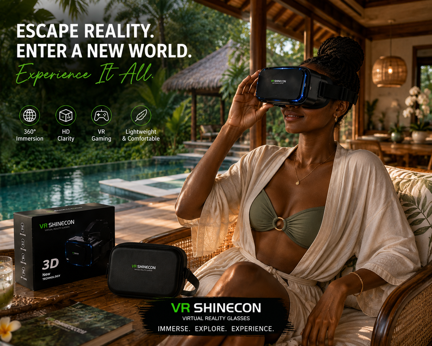 VR Shinecon 3D VR Headset – Immersive Virtual Reality Glasses for Smartphones