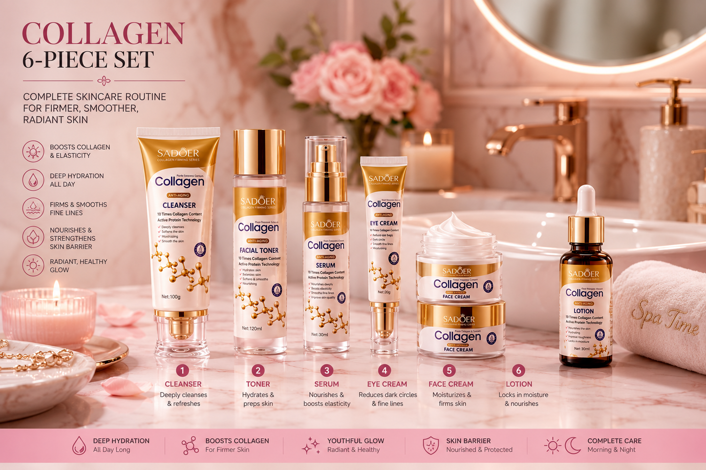 6 in 1 Sadoer Collagen Radiance firming anti aging set