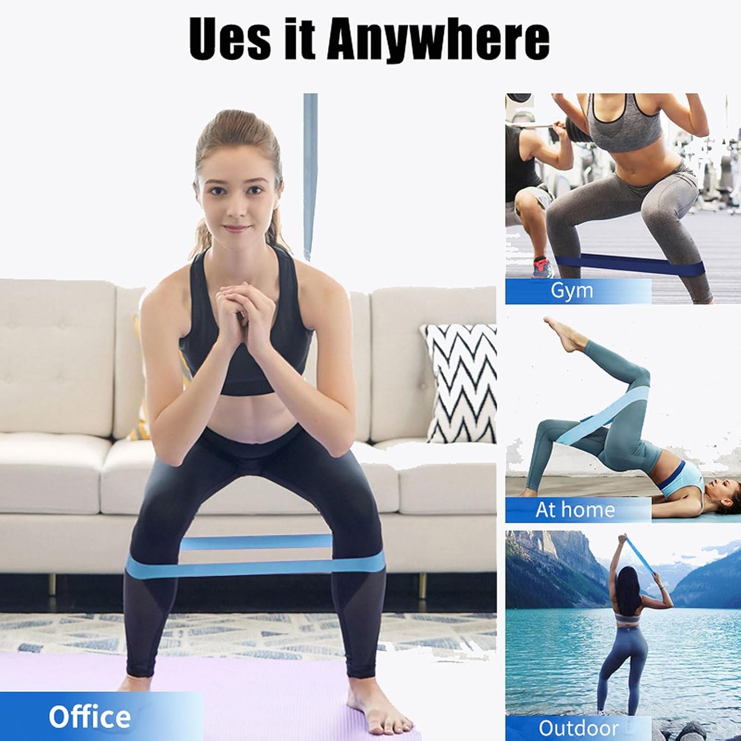 5pack High Quality Elastic Fitness Blue Resistance Band Set  for Exercise
