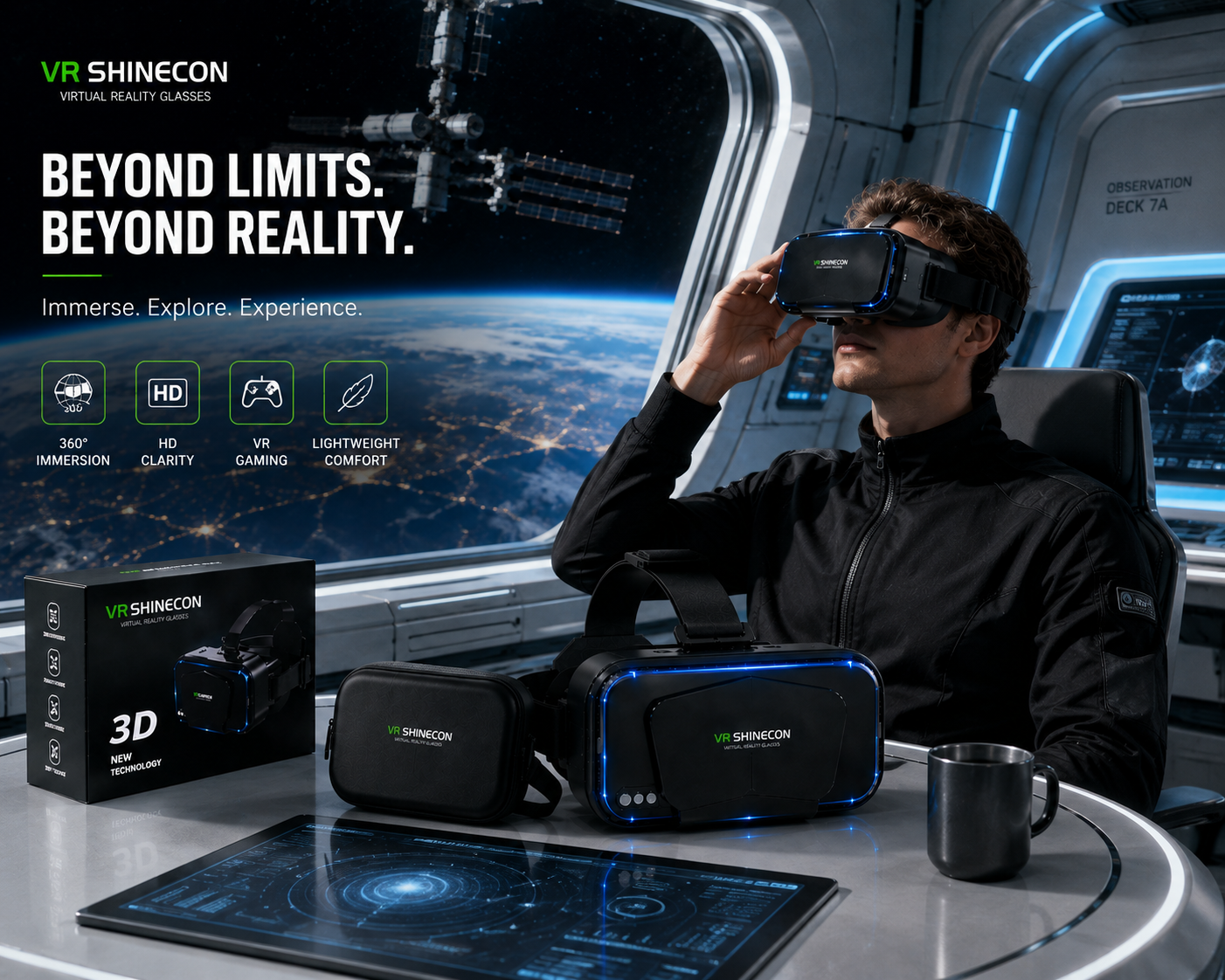 VR Shinecon 3D VR Headset – Immersive Virtual Reality Glasses for Smartphones