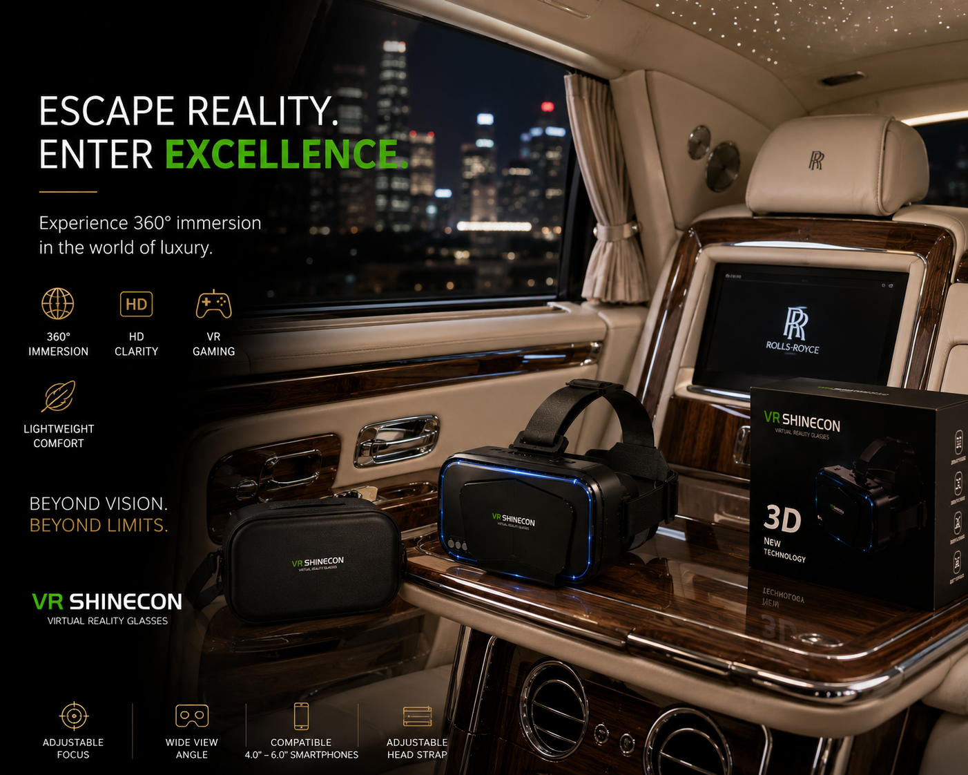 VR Shinecon 3D VR Headset – Immersive Virtual Reality Glasses for Smartphones