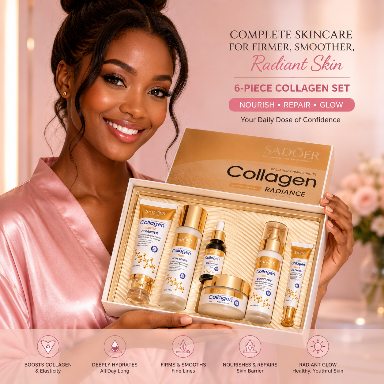 6 in 1 Sadoer Collagen Radiance firming anti aging set