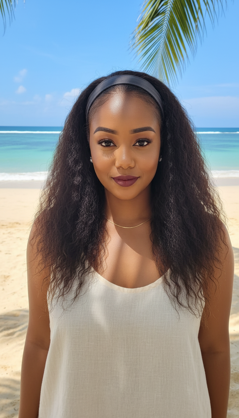 20 inch Human Hair Blend Headband Wig – Wavy Yaki & Kinky Styles