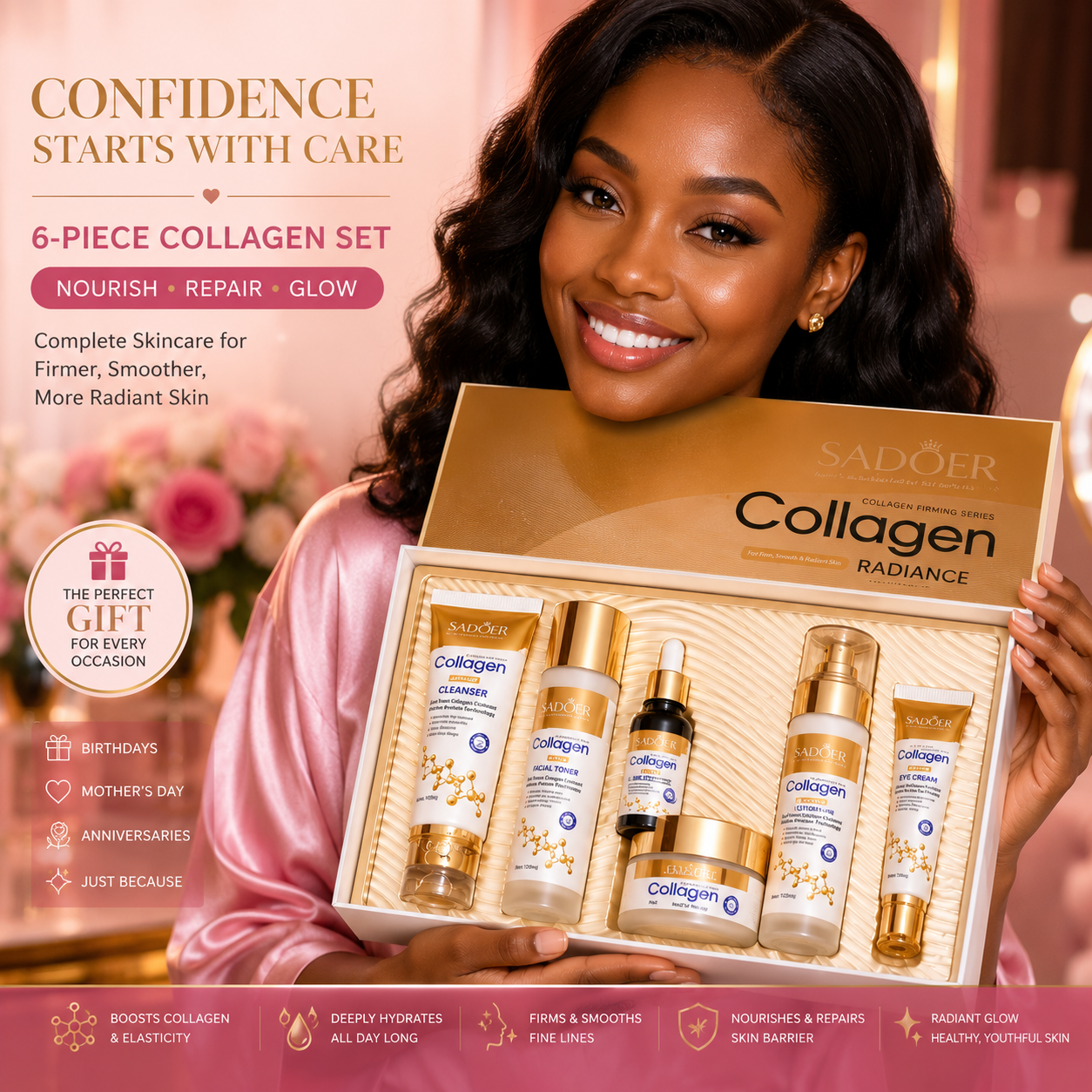 6 in 1 Sadoer Collagen Radiance firming anti aging set