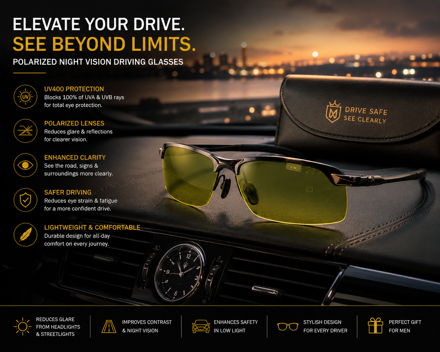 Polarized Night Vision Driving Sun Glasses,  Day and Night Vision Driver's Eyewear Photochromic Sun glasses