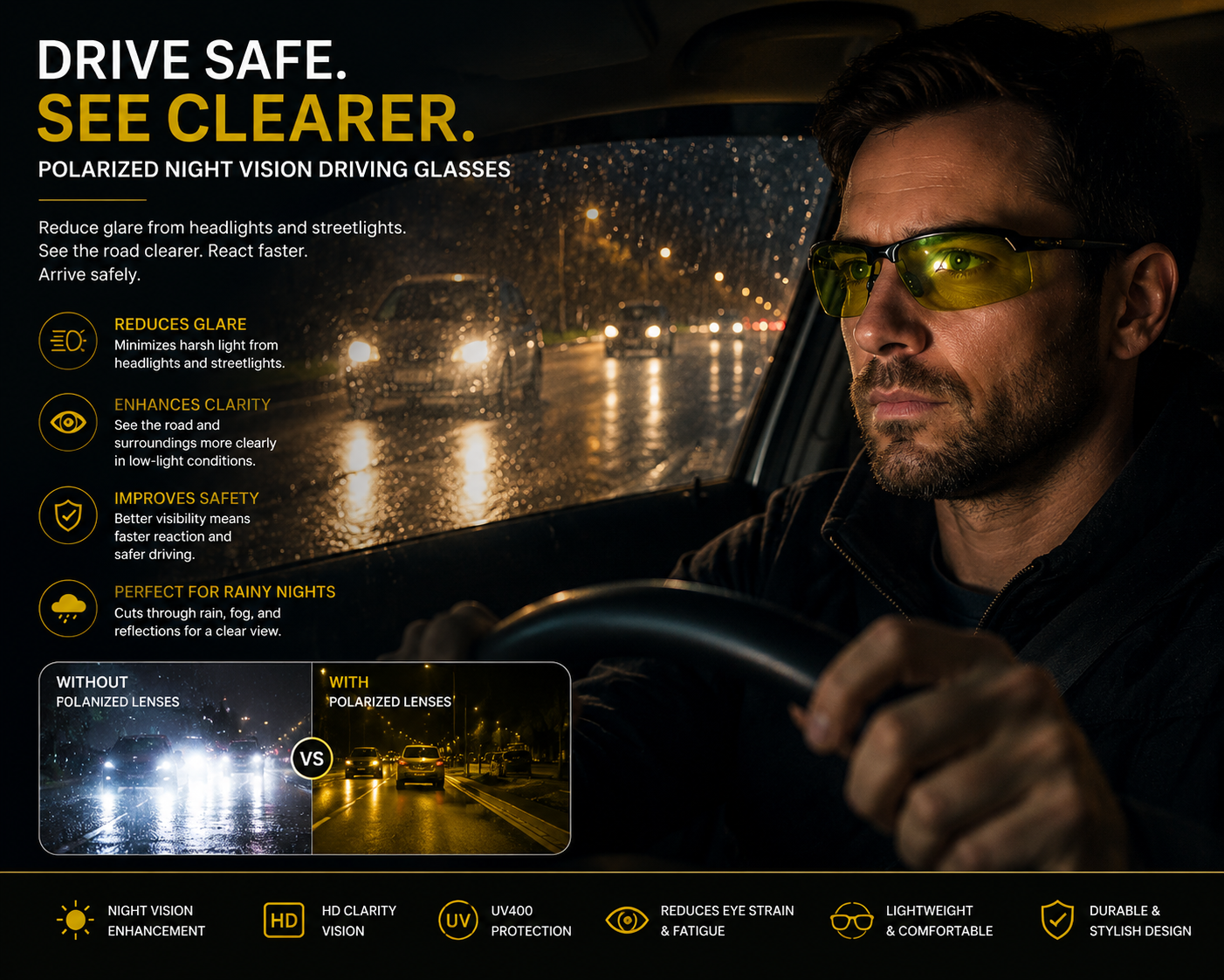 Polarized Night Vision Driving Sun Glasses,  Day and Night Vision Driver's Eyewear Photochromic Sun glasses