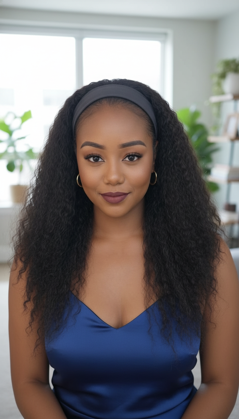 20 inch Human Hair Blend Headband Wig – Wavy Yaki & Kinky Styles