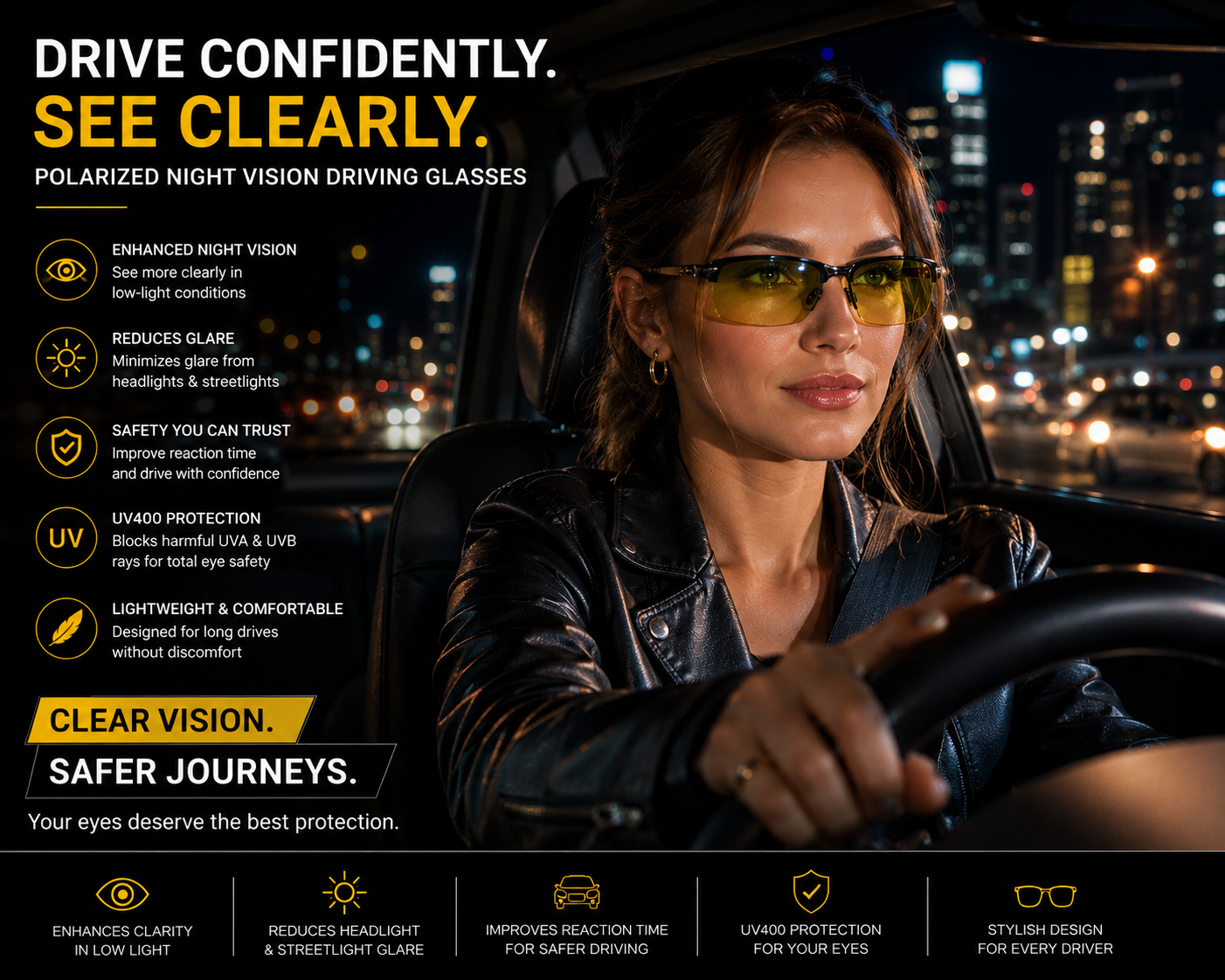 Polarized Night Vision Driving Sun Glasses,  Day and Night Vision Driver's Eyewear Photochromic Sun glasses