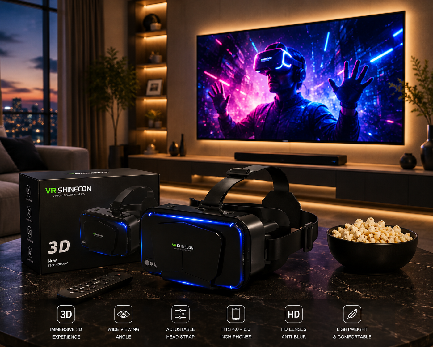 VR Shinecon 3D VR Headset – Immersive Virtual Reality Glasses for Smartphones