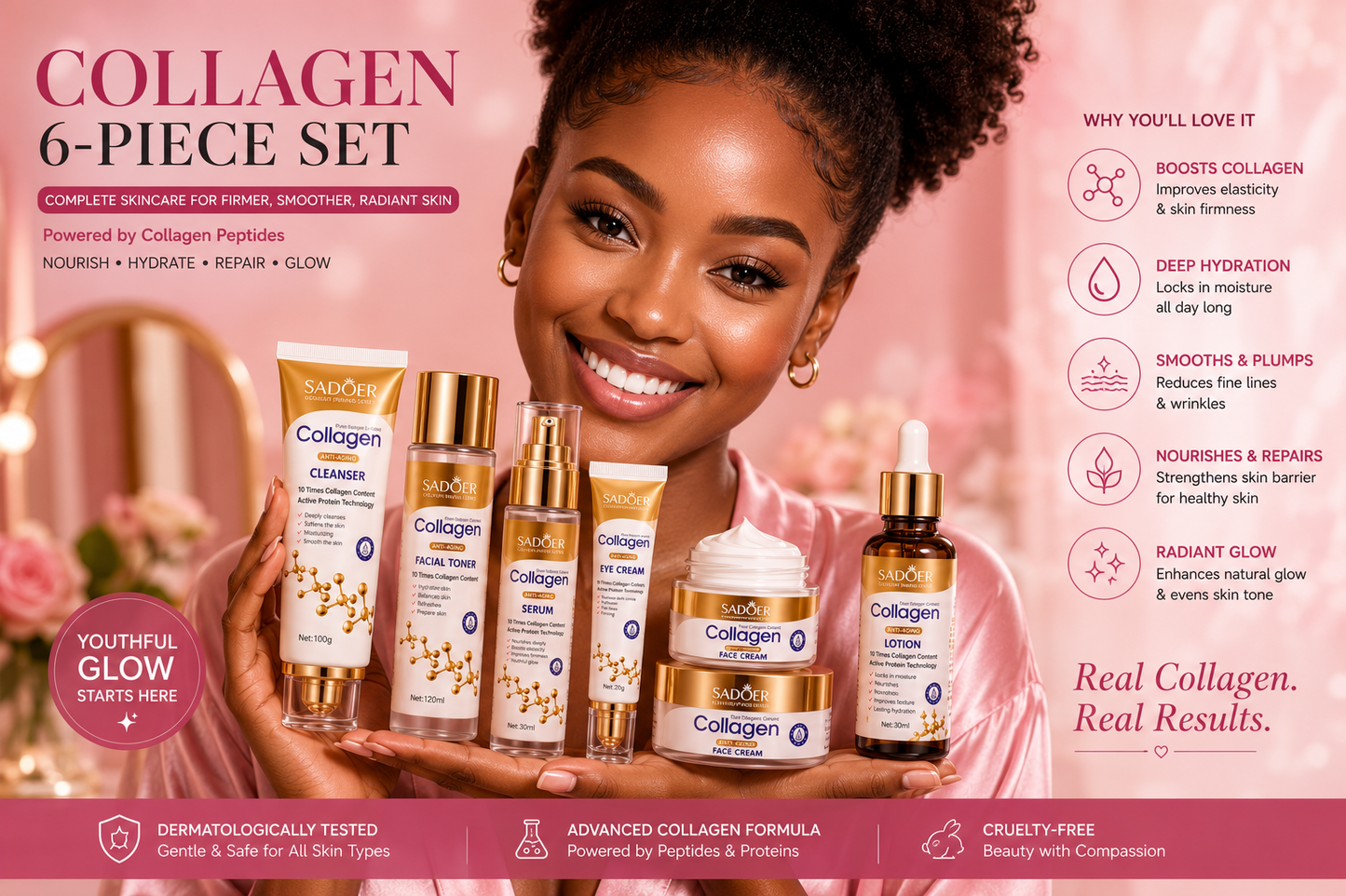 6 in 1 Sadoer Collagen Radiance firming anti aging set