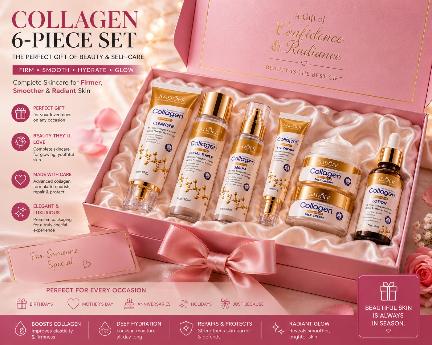 6 in 1 Sadoer Collagen Radiance firming anti aging set