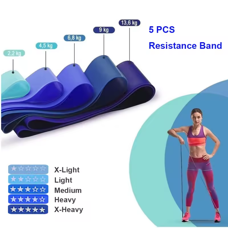 5pack High Quality Elastic Fitness Blue Resistance Band Set  for Exercise