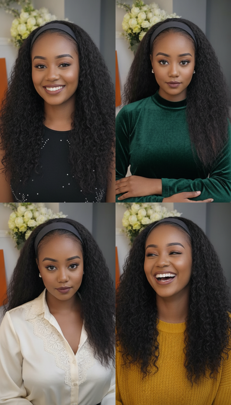 20 inch Human Hair Blend Headband Wig – Wavy Yaki & Kinky Styles