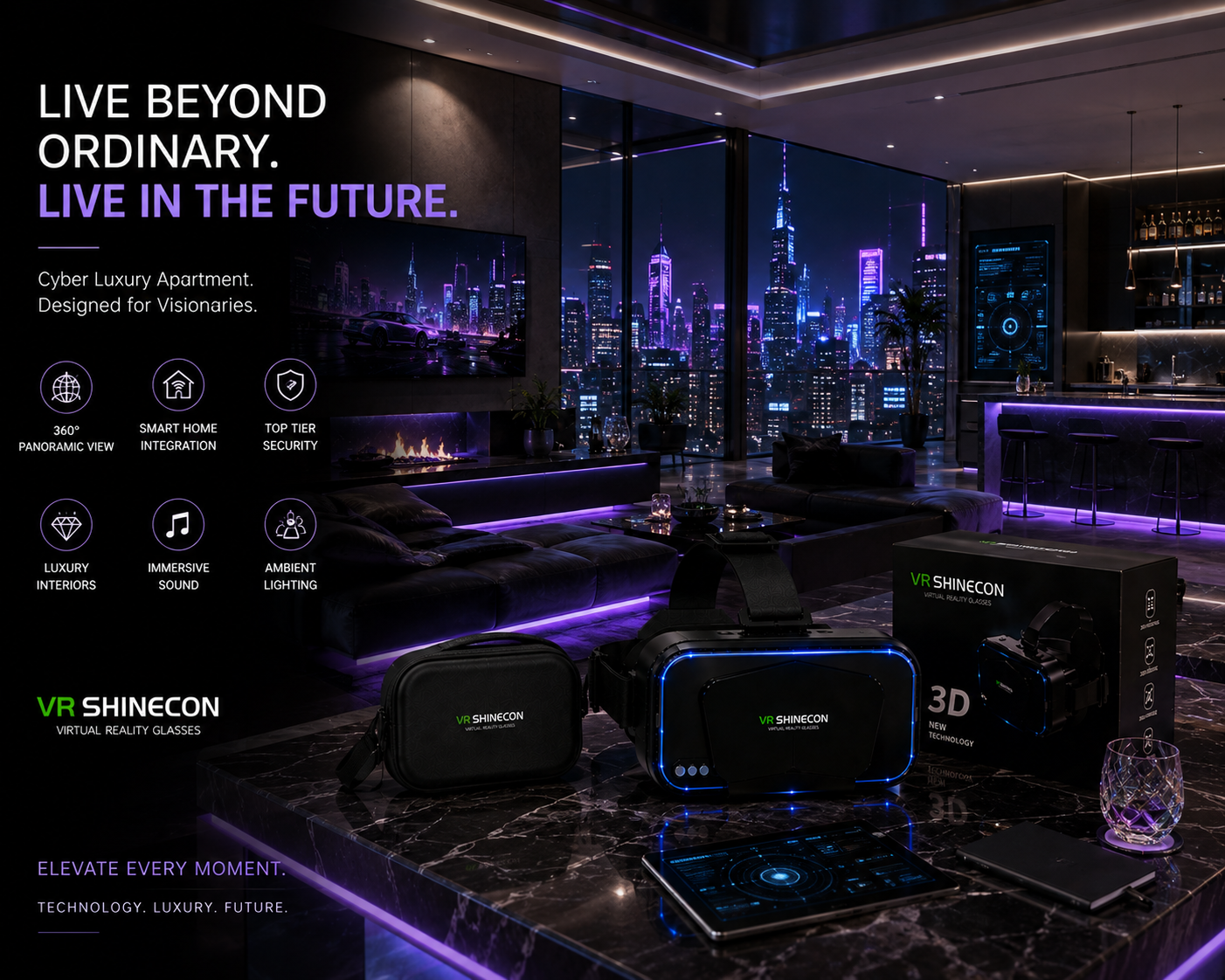 VR Shinecon 3D VR Headset – Immersive Virtual Reality Glasses for Smartphones