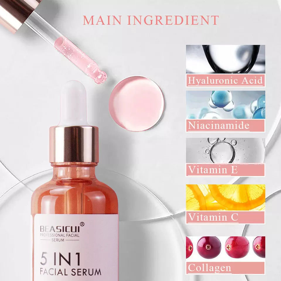 5 in 1 Anti Wrinkle Anti Aging Face Serum with 30% Vitamin C 5% Niacinamide 10% Hyaluronic Acid 10% Vit E 5% Collagen