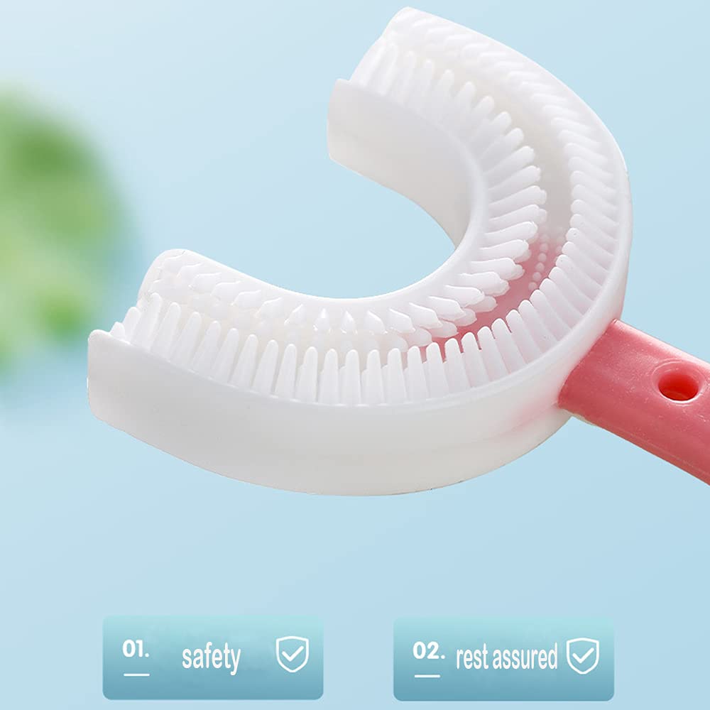 2 Pack Kids U-Shaped Toothbrush with Food Grade Soft Silicone Brush Head