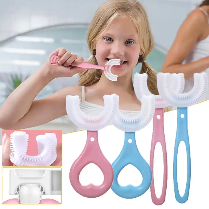 2 Pack Kids U-Shaped Toothbrush with Food Grade Soft Silicone Brush Head