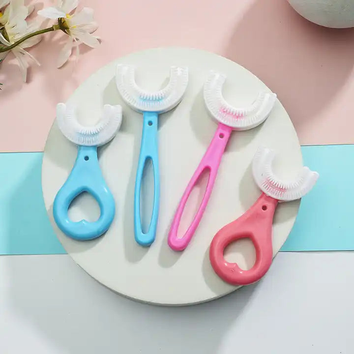 2 Pack Kids U-Shaped Toothbrush with Food Grade Soft Silicone Brush Head