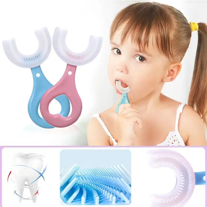 2 Pack Kids U-Shaped Toothbrush with Food Grade Soft Silicone Brush Head