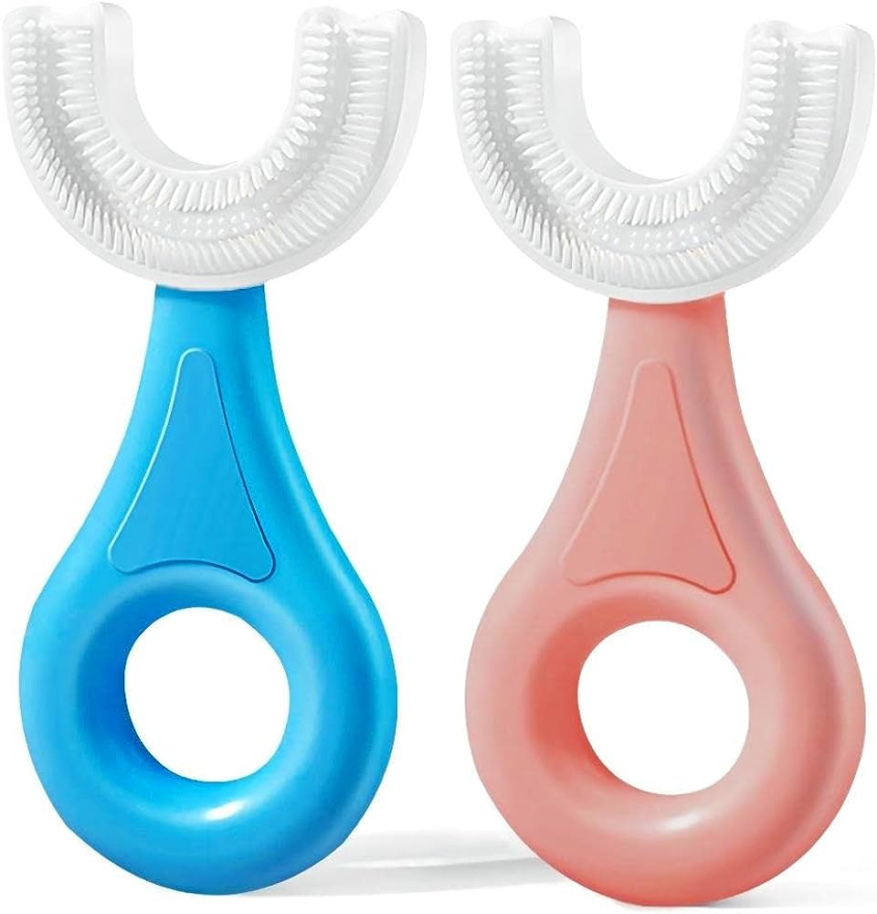 2 Pack Kids U-Shaped Toothbrush with Food Grade Soft Silicone Brush Head