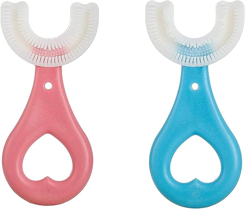 2 Pack Kids U-Shaped Toothbrush with Food Grade Soft Silicone Brush Head