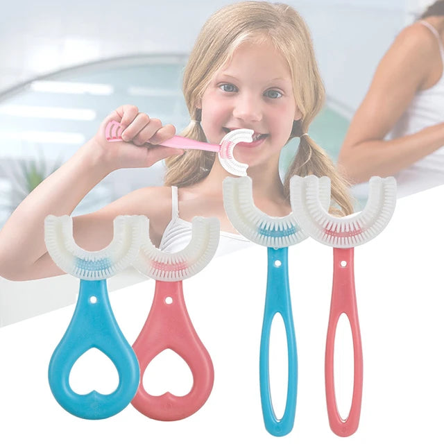 2 Pack Kids U-Shaped Toothbrush with Food Grade Soft Silicone Brush Head