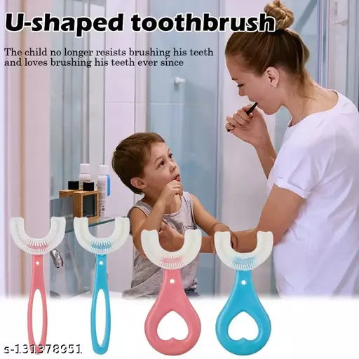 2 Pack Kids U-Shaped Toothbrush with Food Grade Soft Silicone Brush Head